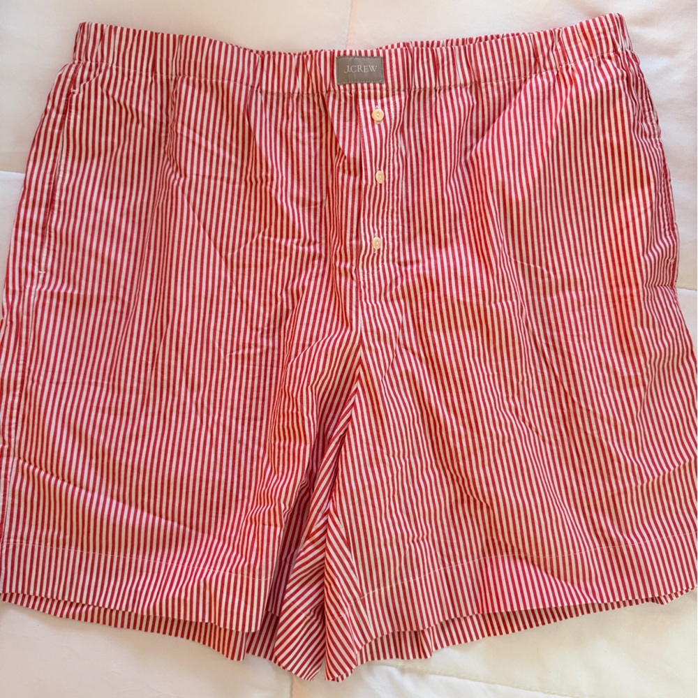 J. Crew Red and White Striped Boxer Style Shorts XL.